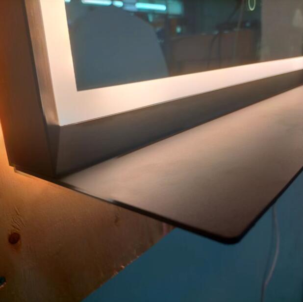 oval led mirror with shelf