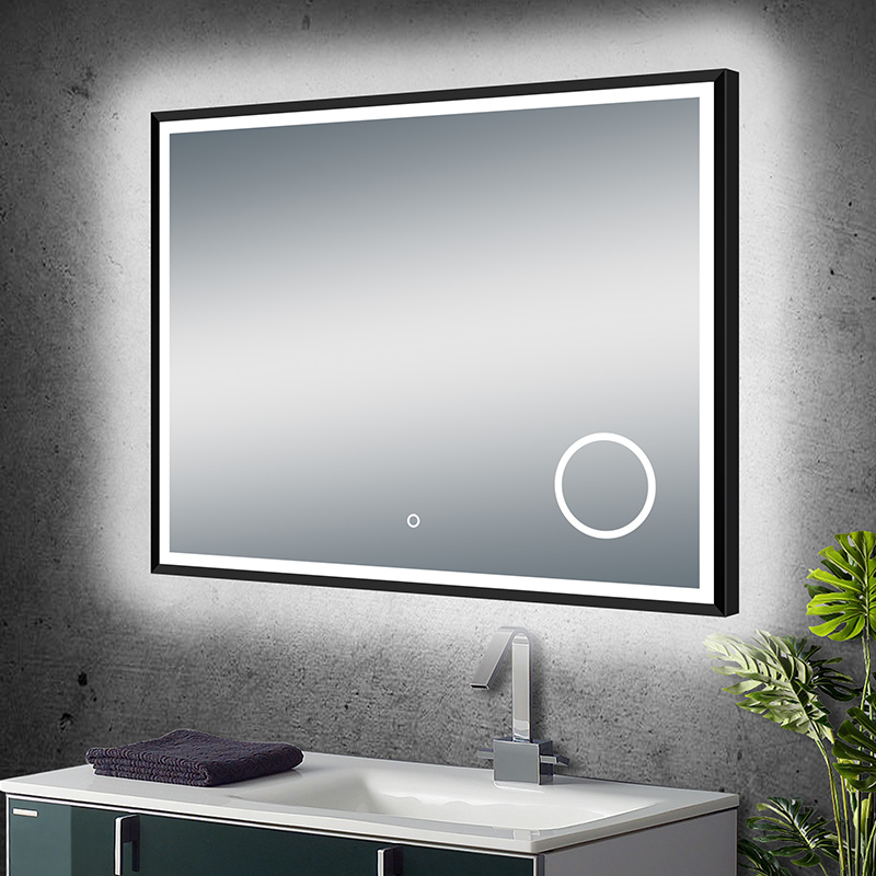 silver bathroom wall mirror with defogger