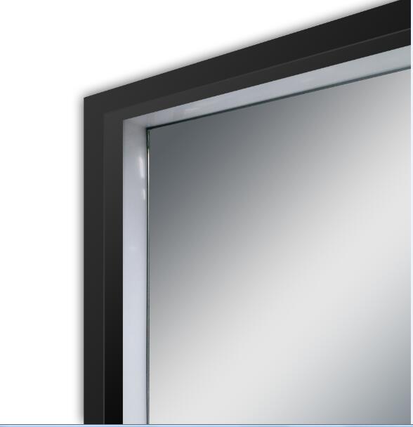 wall mirror with black shelf