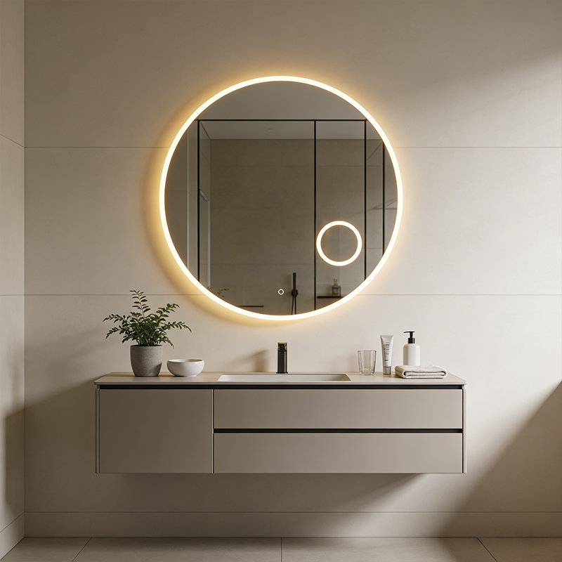 black bathroom wall mirror with led
