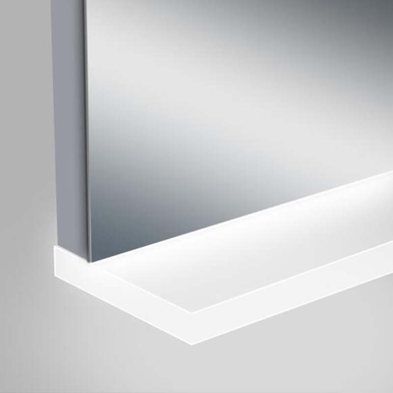 wall mirror with black shelf