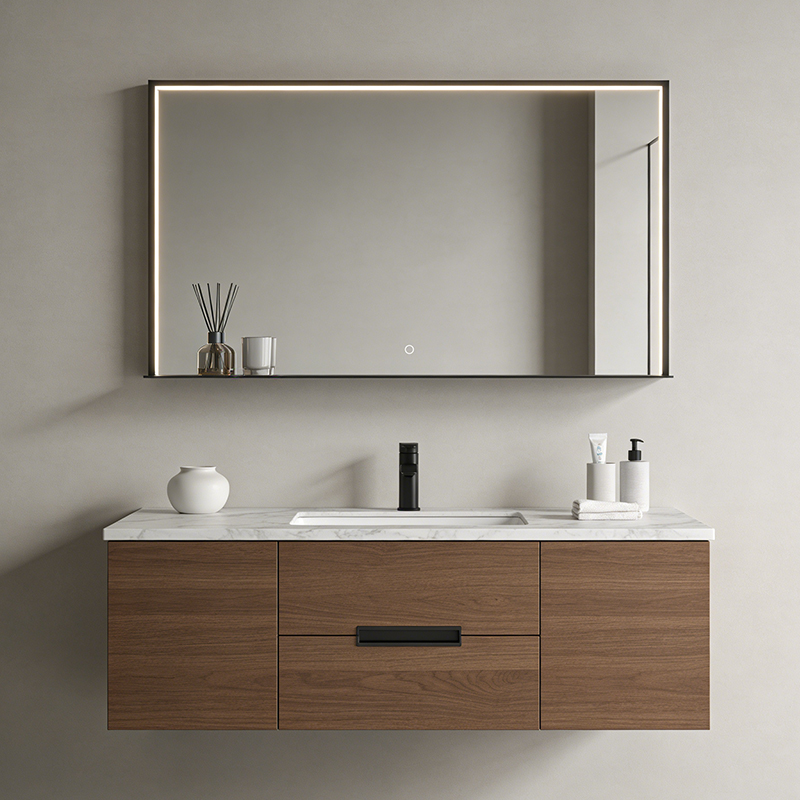 wall mirror with black shelf