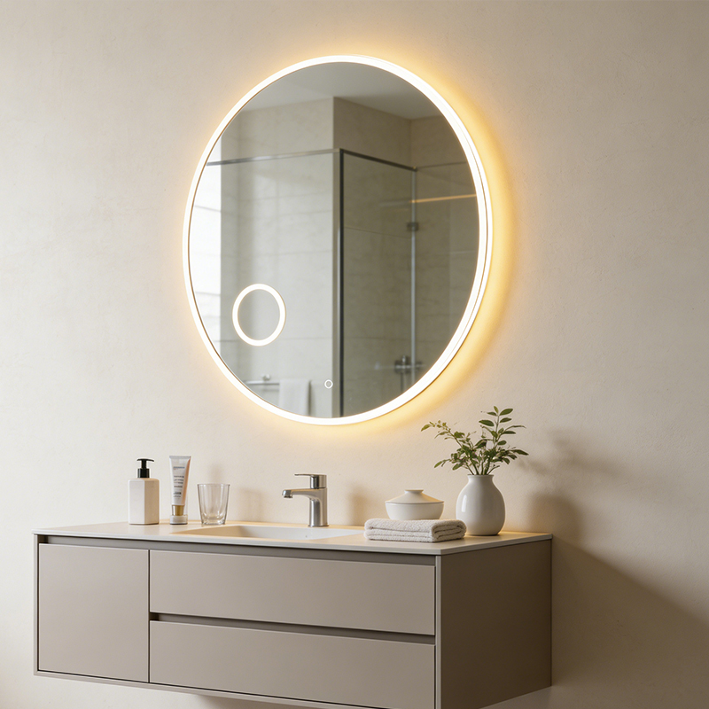 custom round bathroom mirrors with bluetooth
