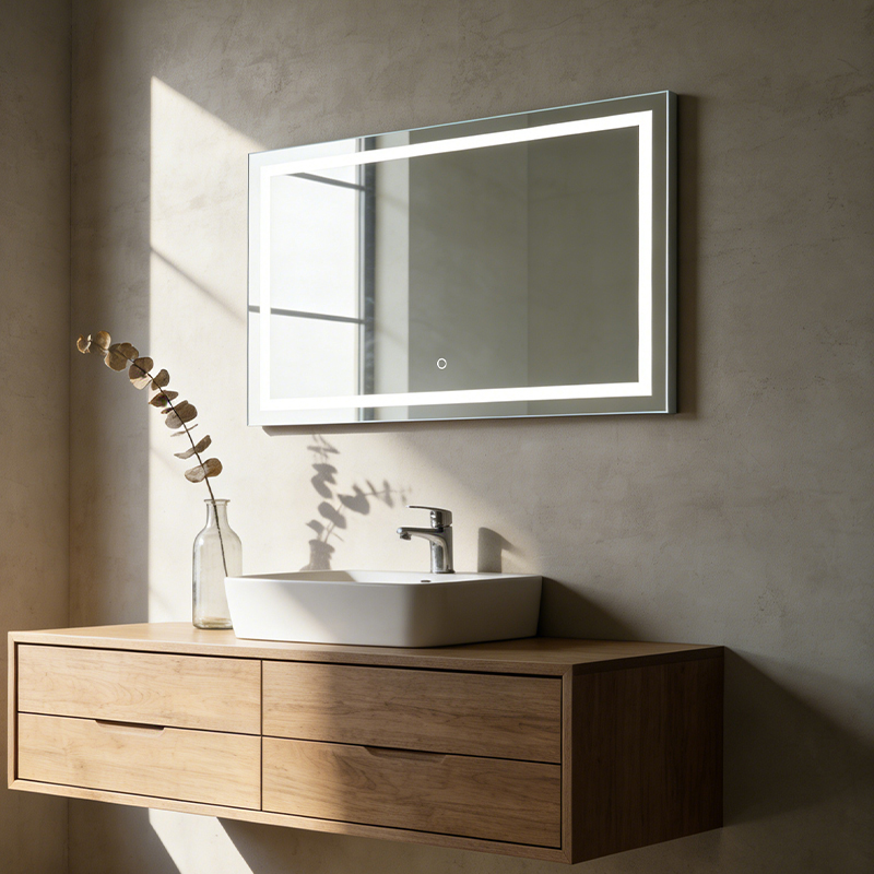 rectangular illuminated bathroom mirror