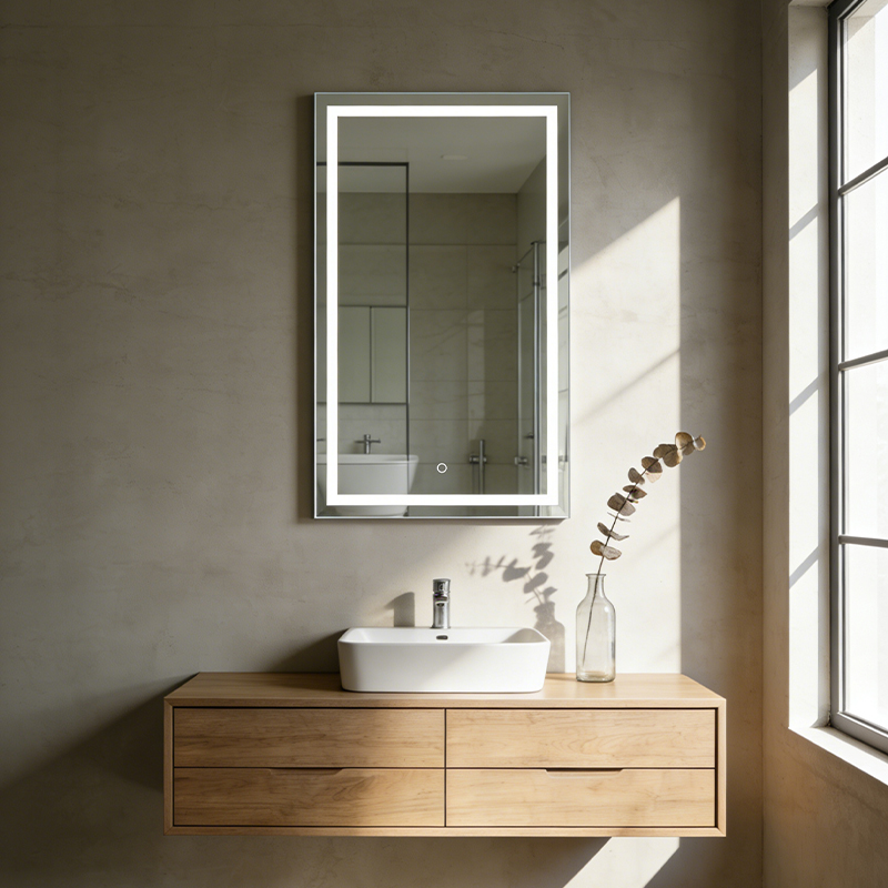 anti fog rectangular illuminated bathroom mirror