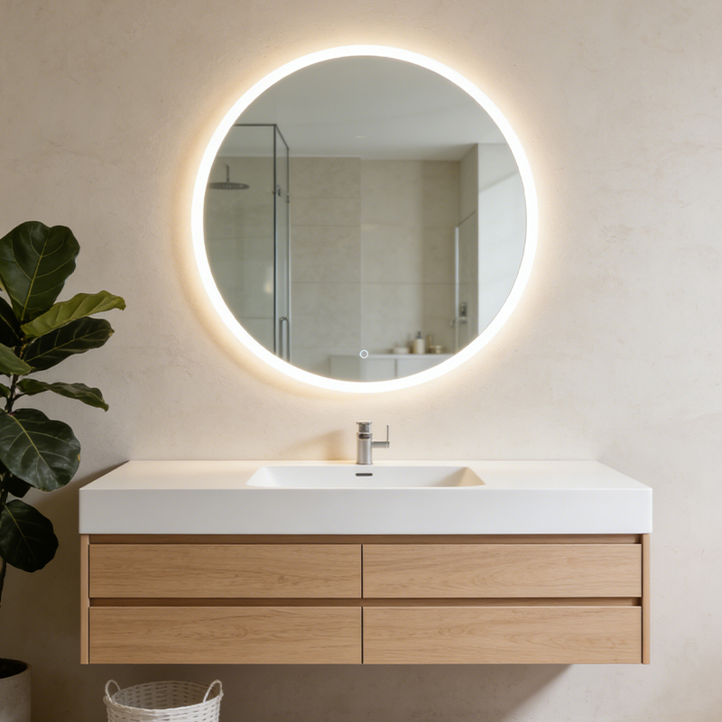 custom bathroom mirrors with shelf