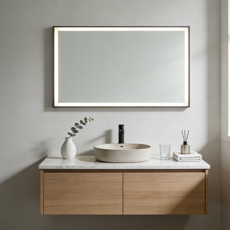 led mirror with black frame