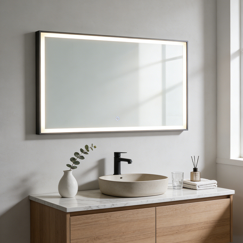 black frame led mirror