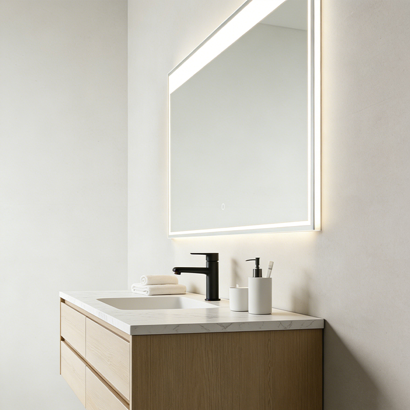 rectangular illuminated bathroom mirror