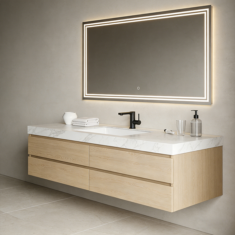 rectangular illuminated bathroom mirror with lights