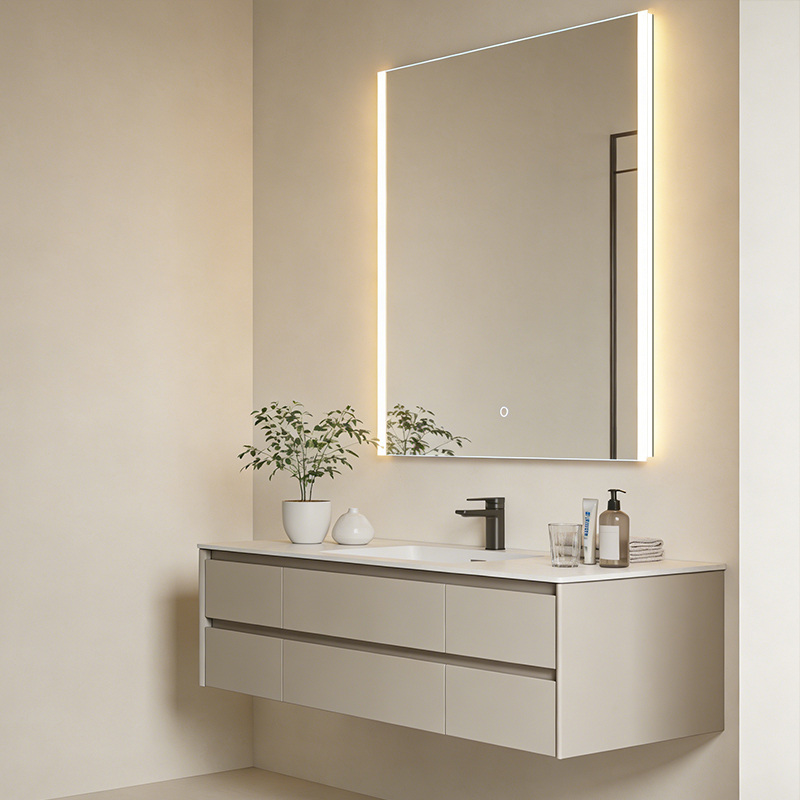 Time display mirror bathroom customized led defogger smart Rectangular mirror