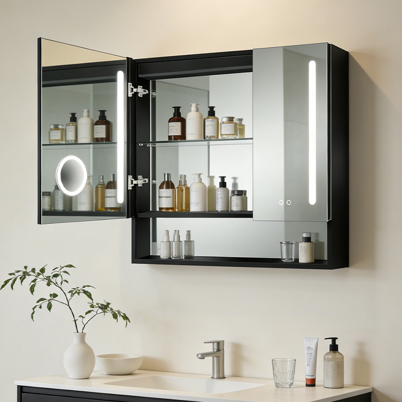 double door medicine cabinet with led