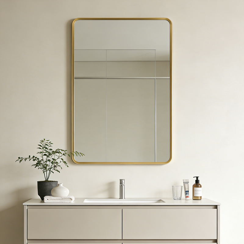 oval vanity mirror with shelf