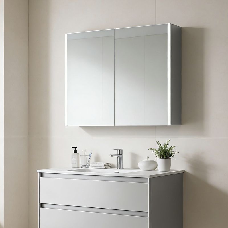 black mirror cabinet with lights