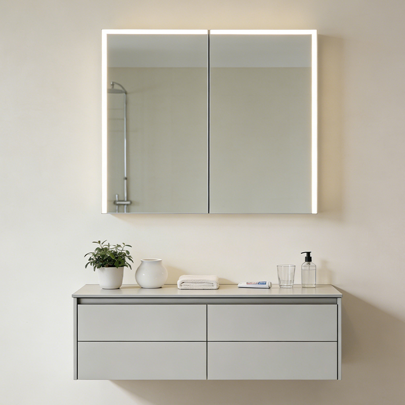 gold mirror cabinet with led lights