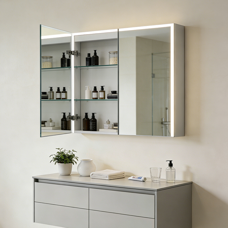 silver mirror cabinet with defogger