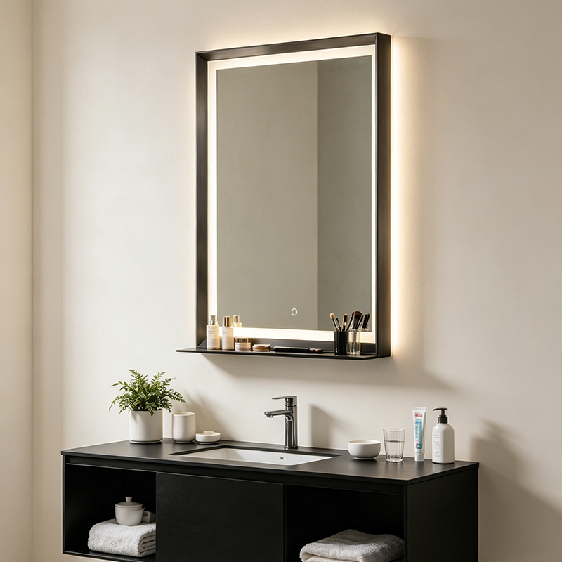 High Quality Led Smart Mirror Bathroom Hotel Full Shower Wall Bathroom LED Lighted Mirror with Shelf