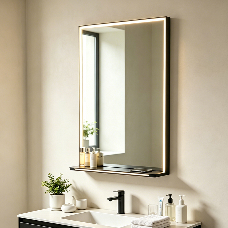 Customized Matt Black Aluminum Frame Oval Anti-fog Shower Wall Modern Smart Led Mirror